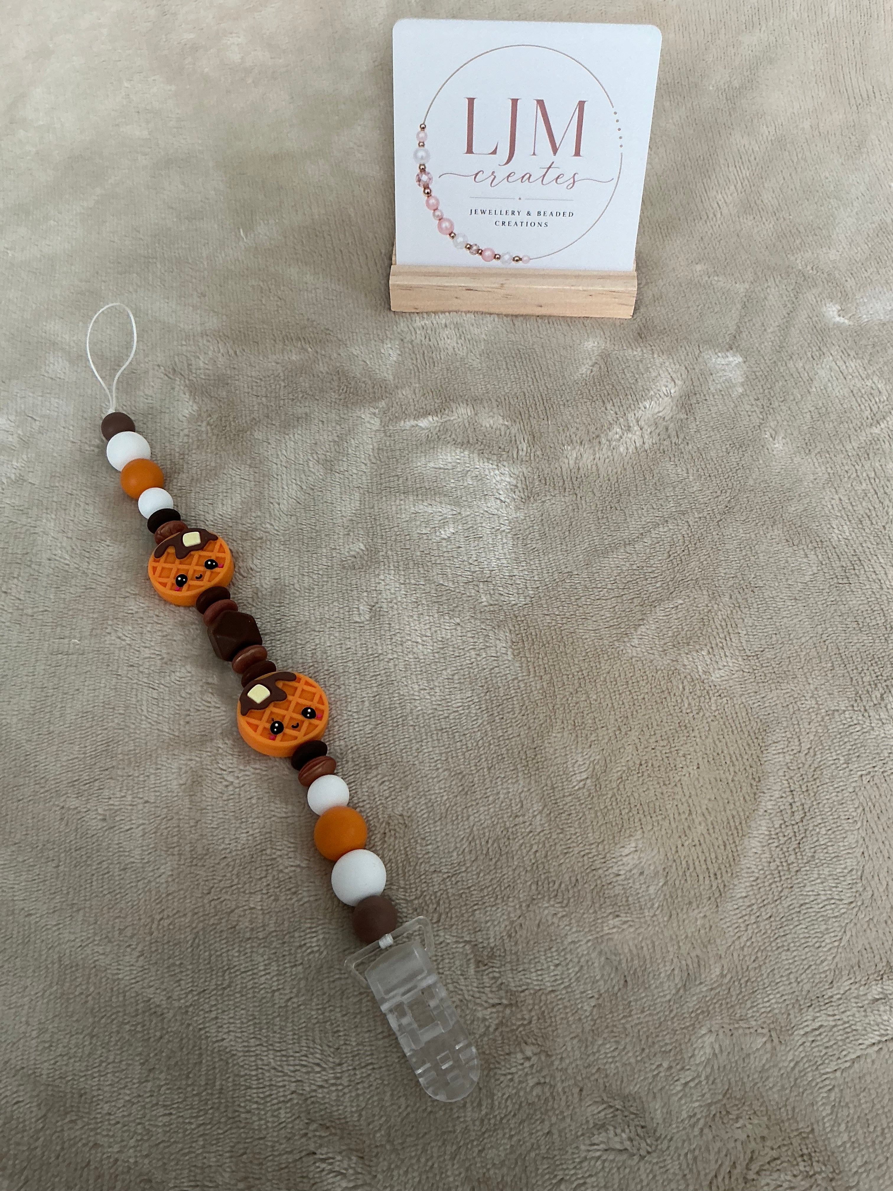 Waffle Dummy Clip | Handmade Breakfast-Themed Pacifier Holder