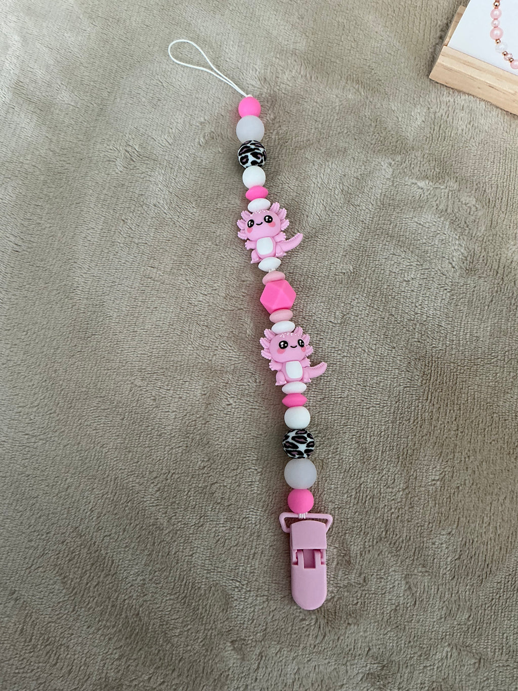 Pink Axolotl Dummy Clip | Handmade Pacifier Holder