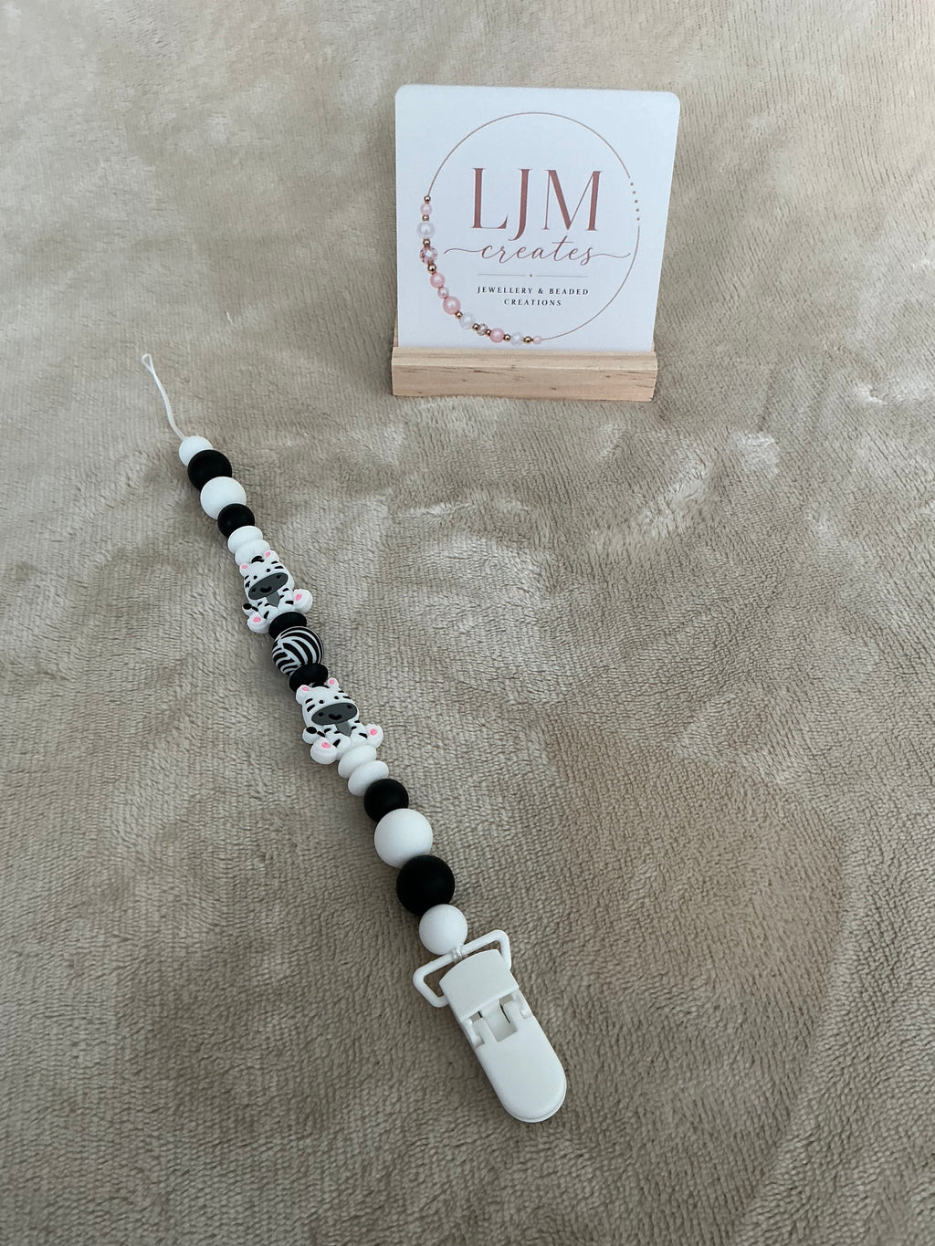 Zebra Dummy Clip | Handmade Safari-Themed Pacifier Clip