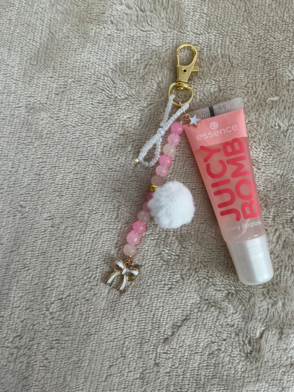 Pink Beaded Lip Gloss Keychain Charm