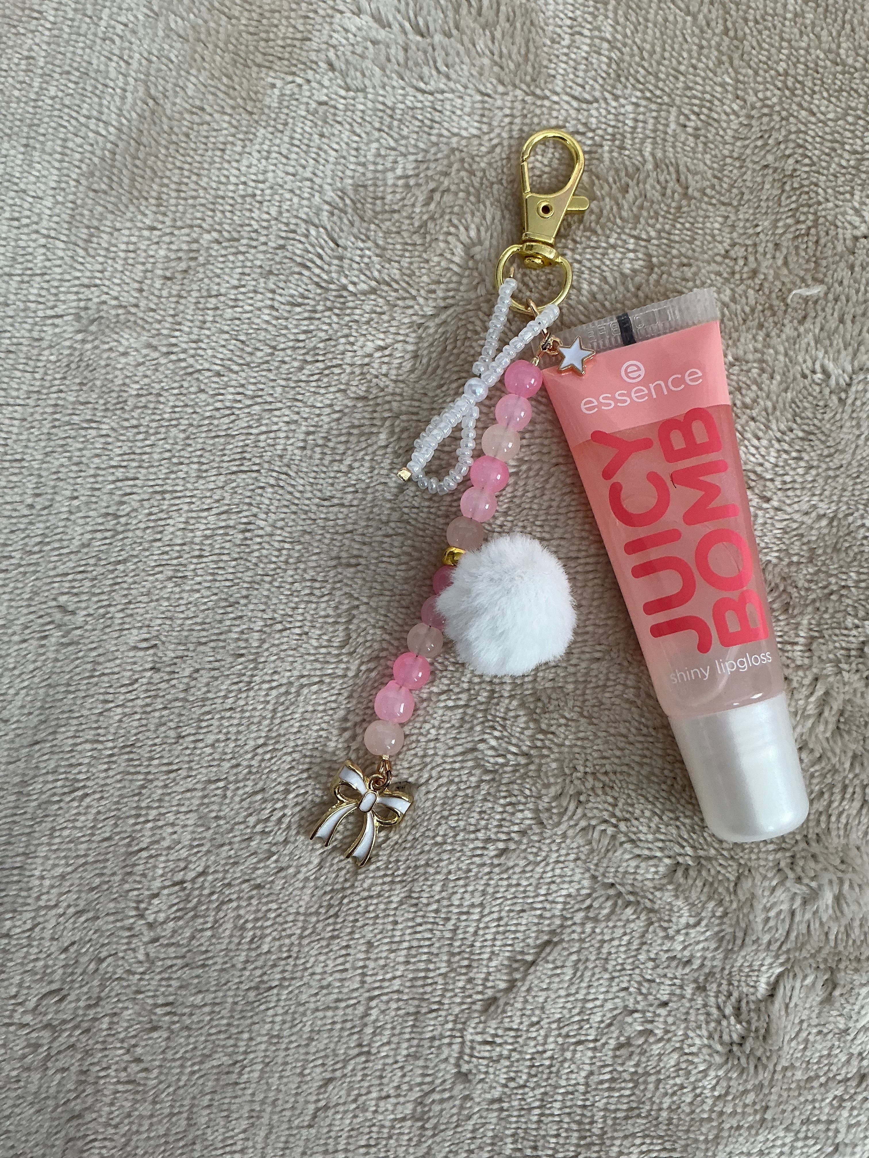 Pink Beaded Lip Gloss Keychain Charm