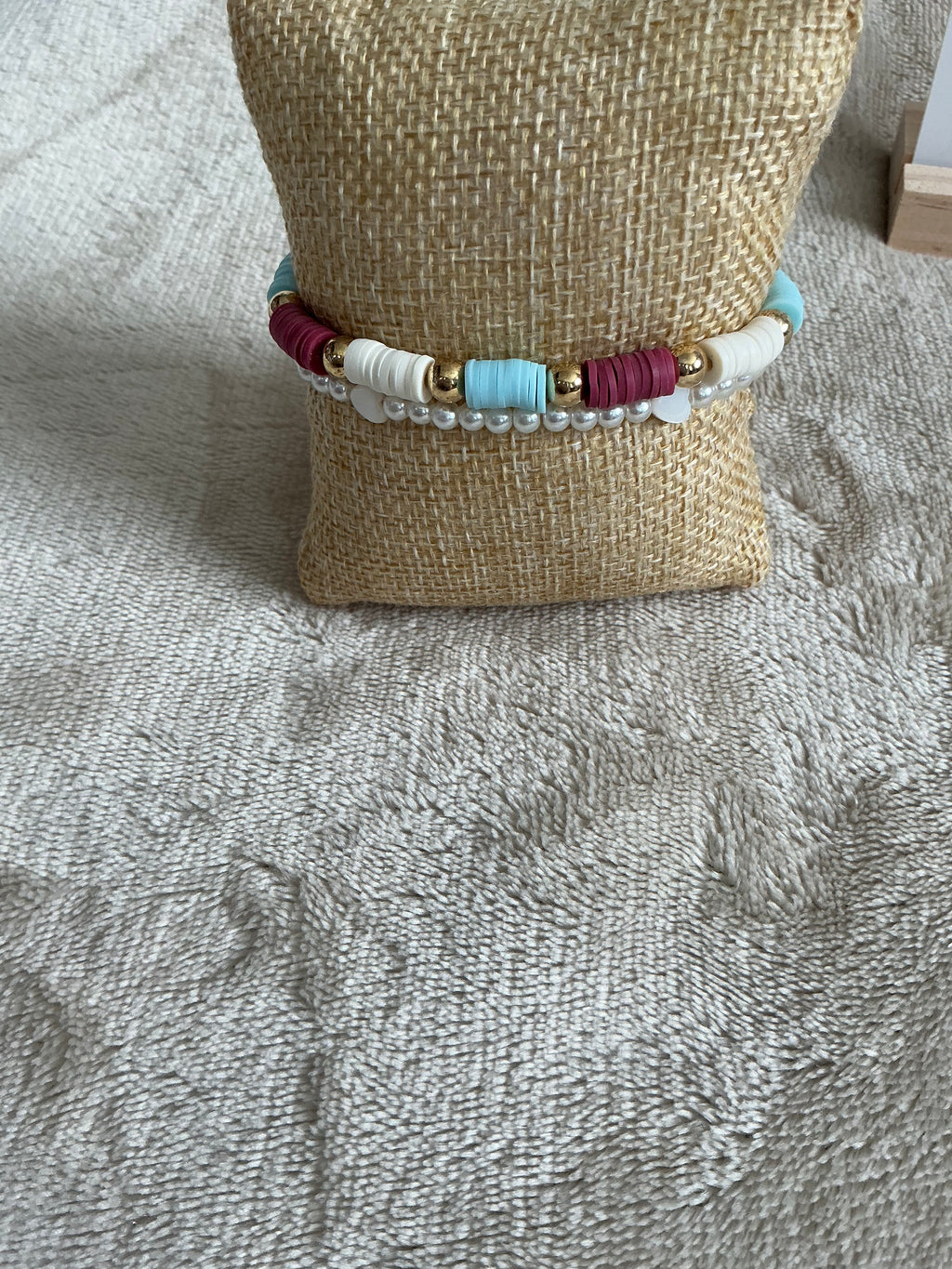 Berry Breeze Bracelet Stack | Pearl Heart & Colourful Heishi Bead Bracelet Set