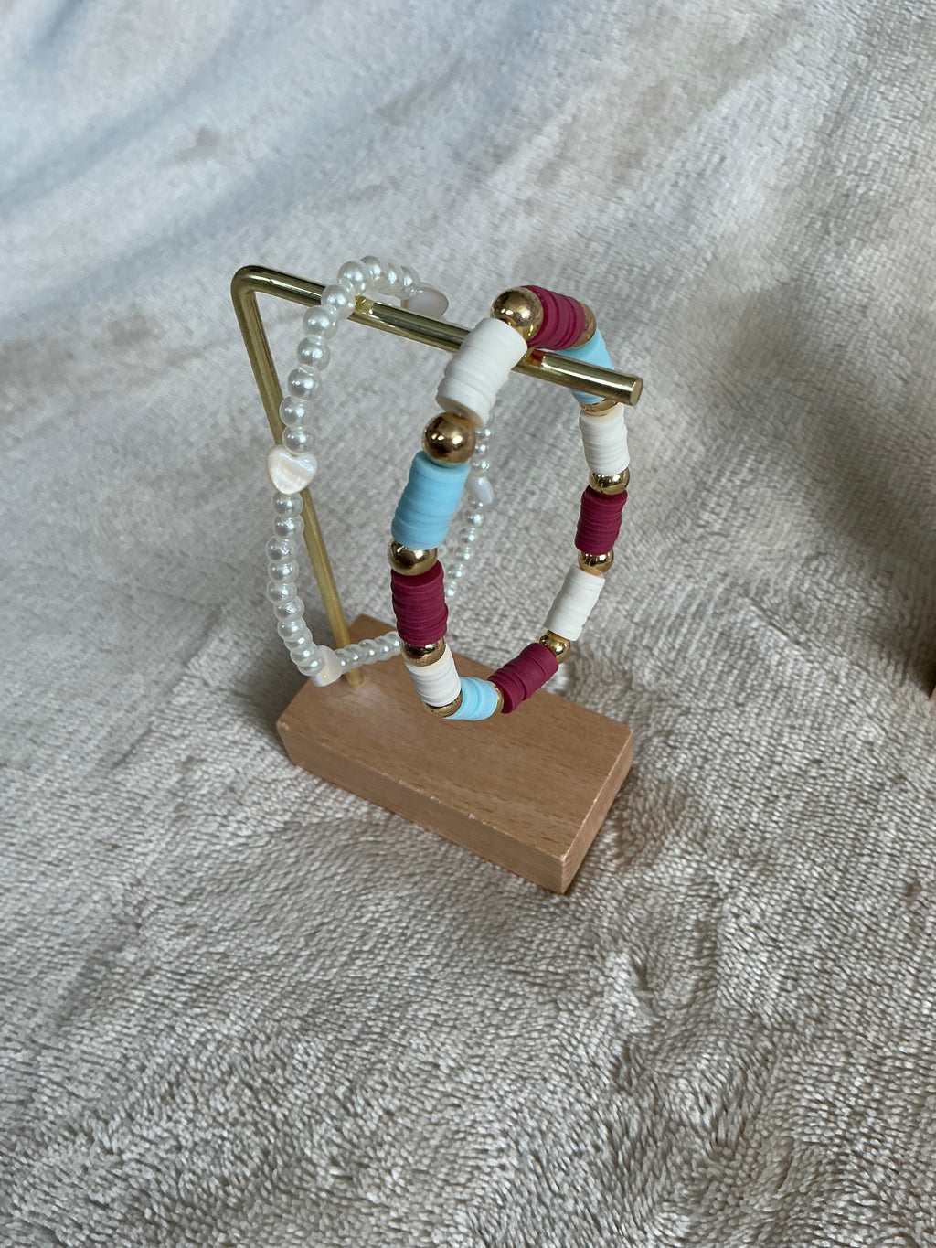 Berry Breeze Bracelet Stack | Pearl Heart & Colourful Heishi Bead Bracelet Set