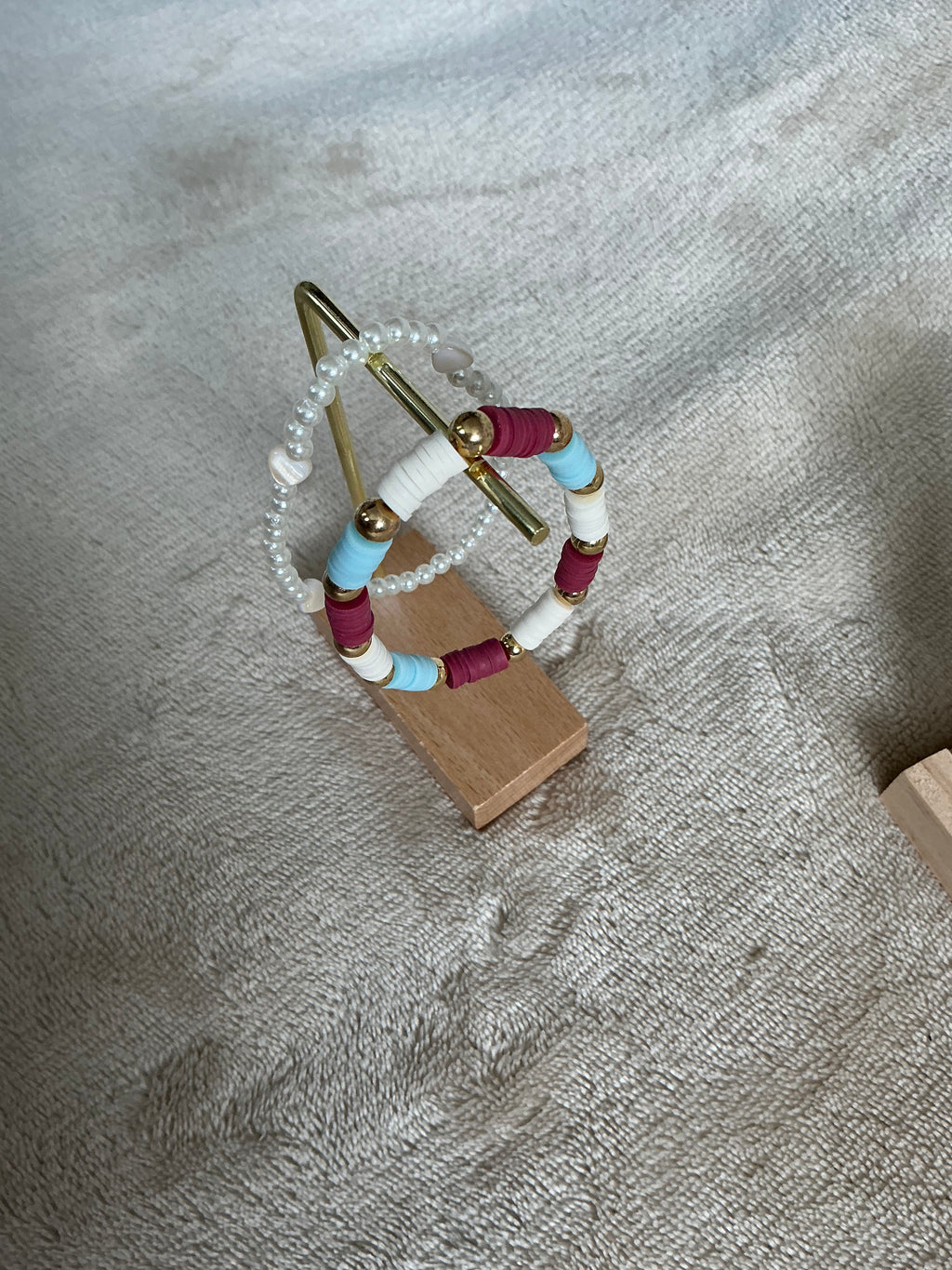 Berry Breeze Bracelet Stack | Pearl Heart & Colourful Heishi Bead Bracelet Set