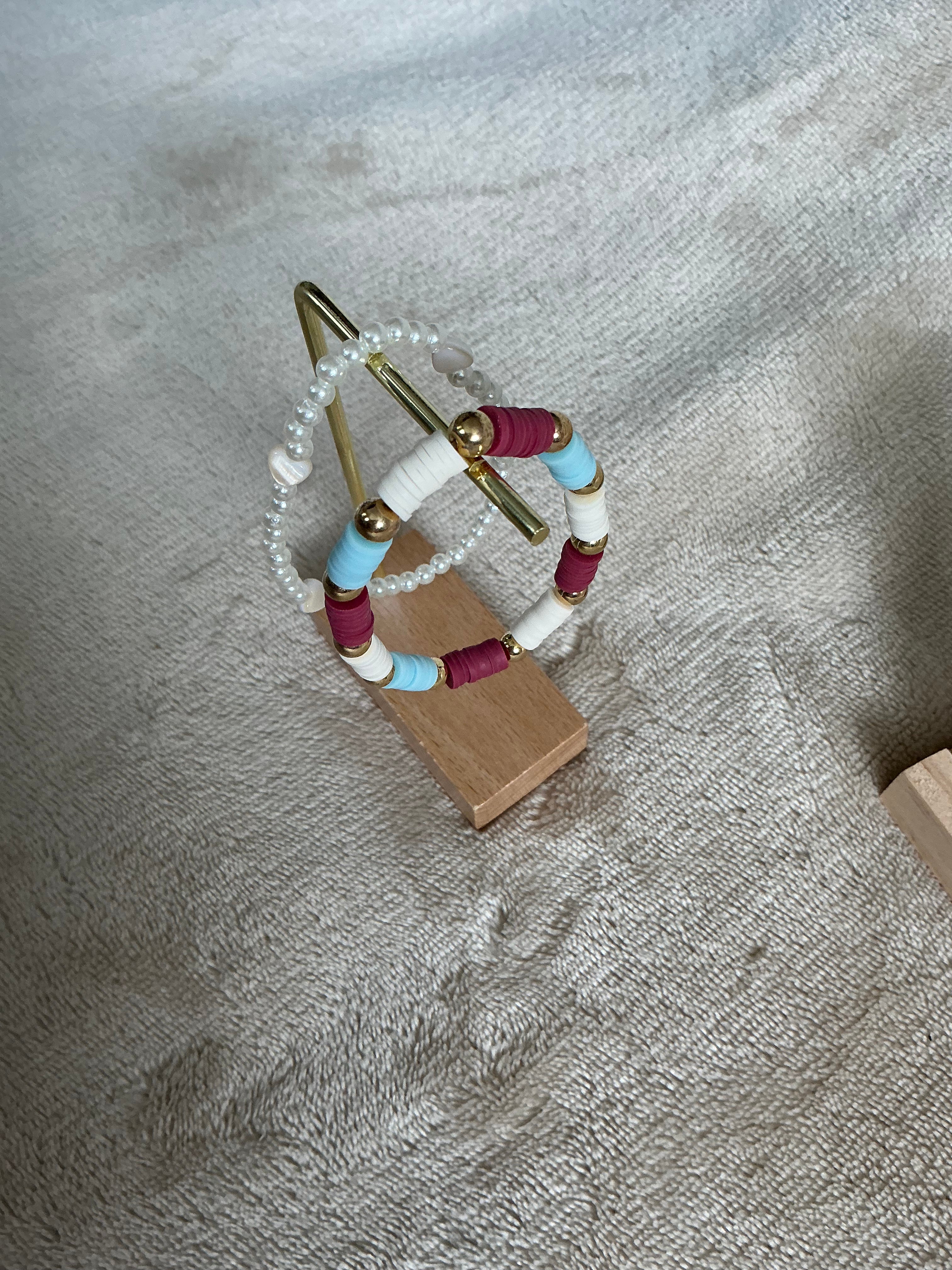 Berry Breeze Bracelet Stack | Pearl Heart & Colourful Heishi Bead Bracelet Set