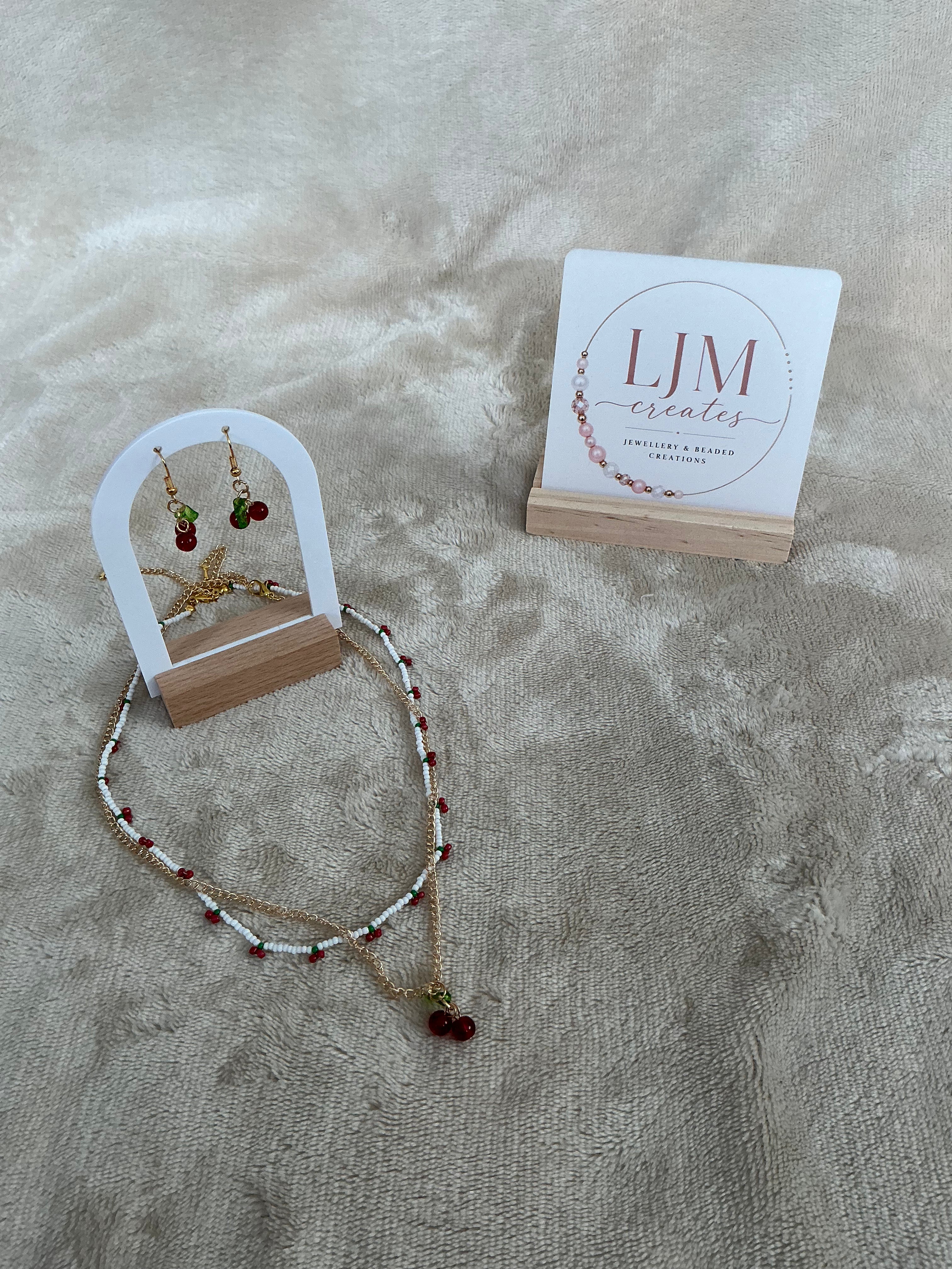 Cherry Charm Layered Jewellery Set – Necklace & Earrings