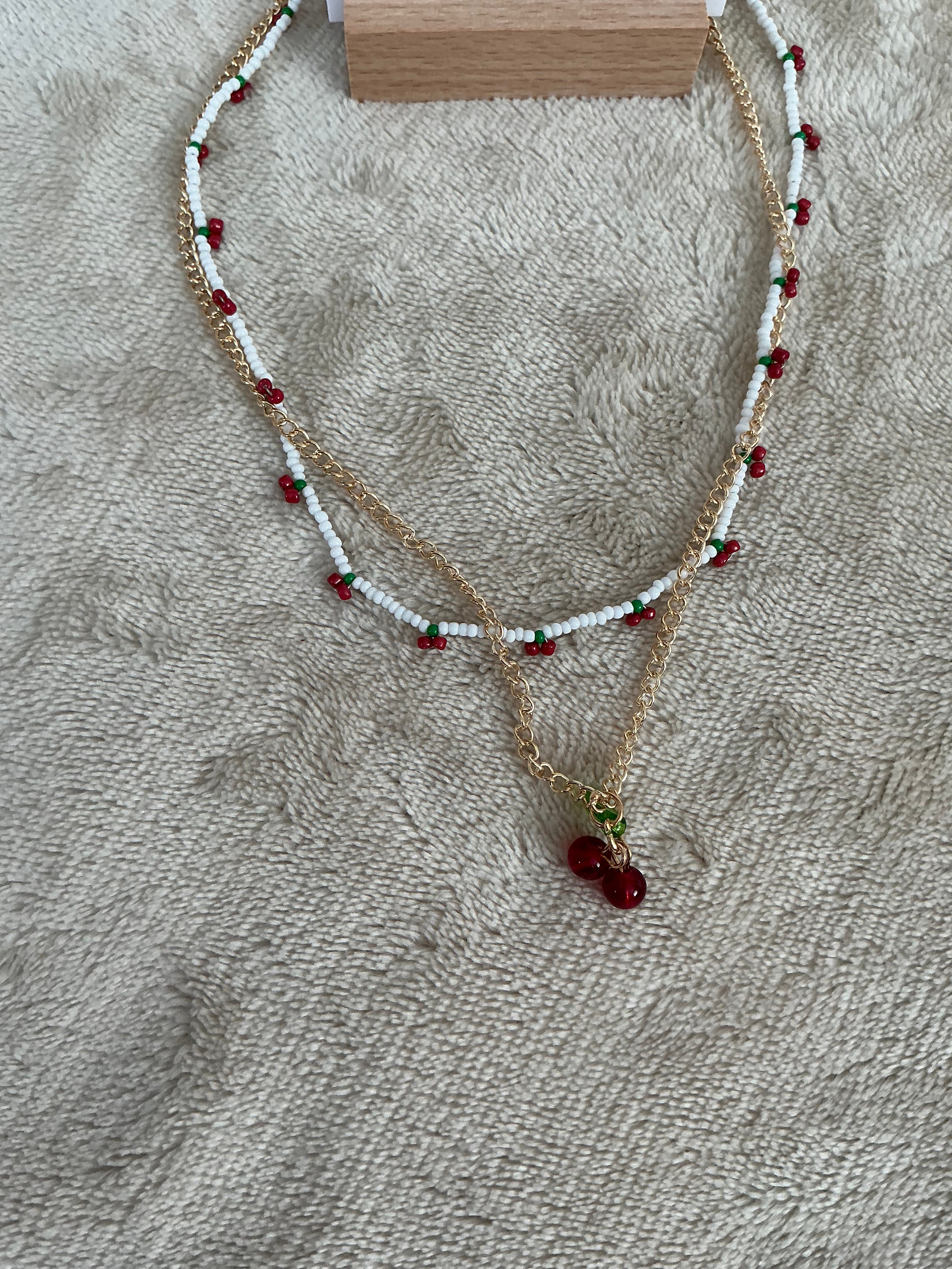 Cherry Charm Layered Jewellery Set – Necklace & Earrings